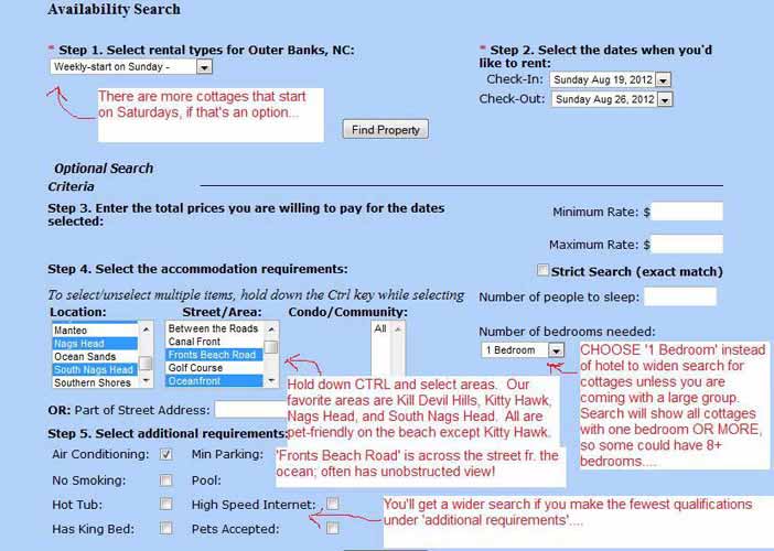 my search parameters for the
                              cottages posted
